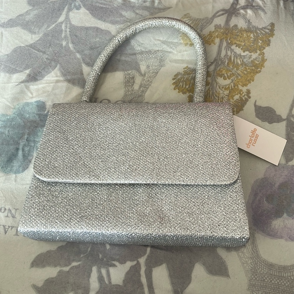 Charlotte Russe silver, glittery mini bag with chain strap